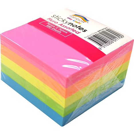 Rainbow My Craft Sticky Notes 76x76mm Fluro Ass. 500sht, 5pk col